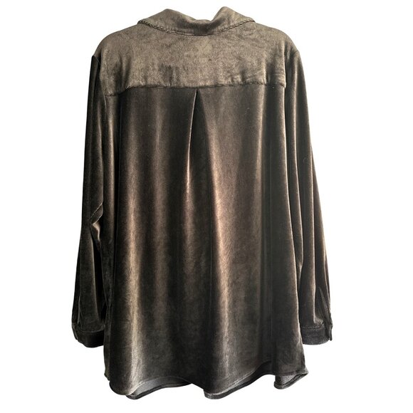Susan Graver Black Velour Button-Up Tunic Size 2X Holidays Flows Drapes Soft - Picture 4 of 6